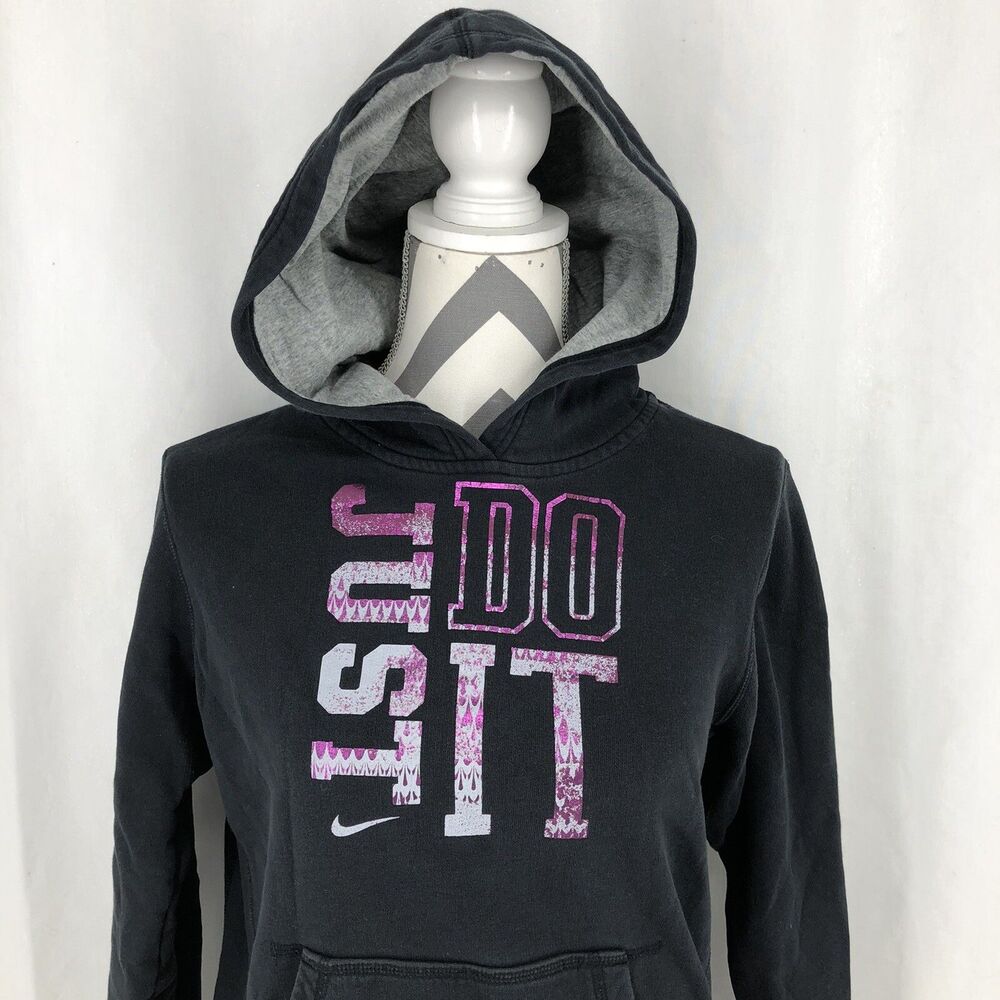 Nike Hoodie Black Sparkle Just Do It Logo Pocket Hoodie Pullover 546600 Youth XL